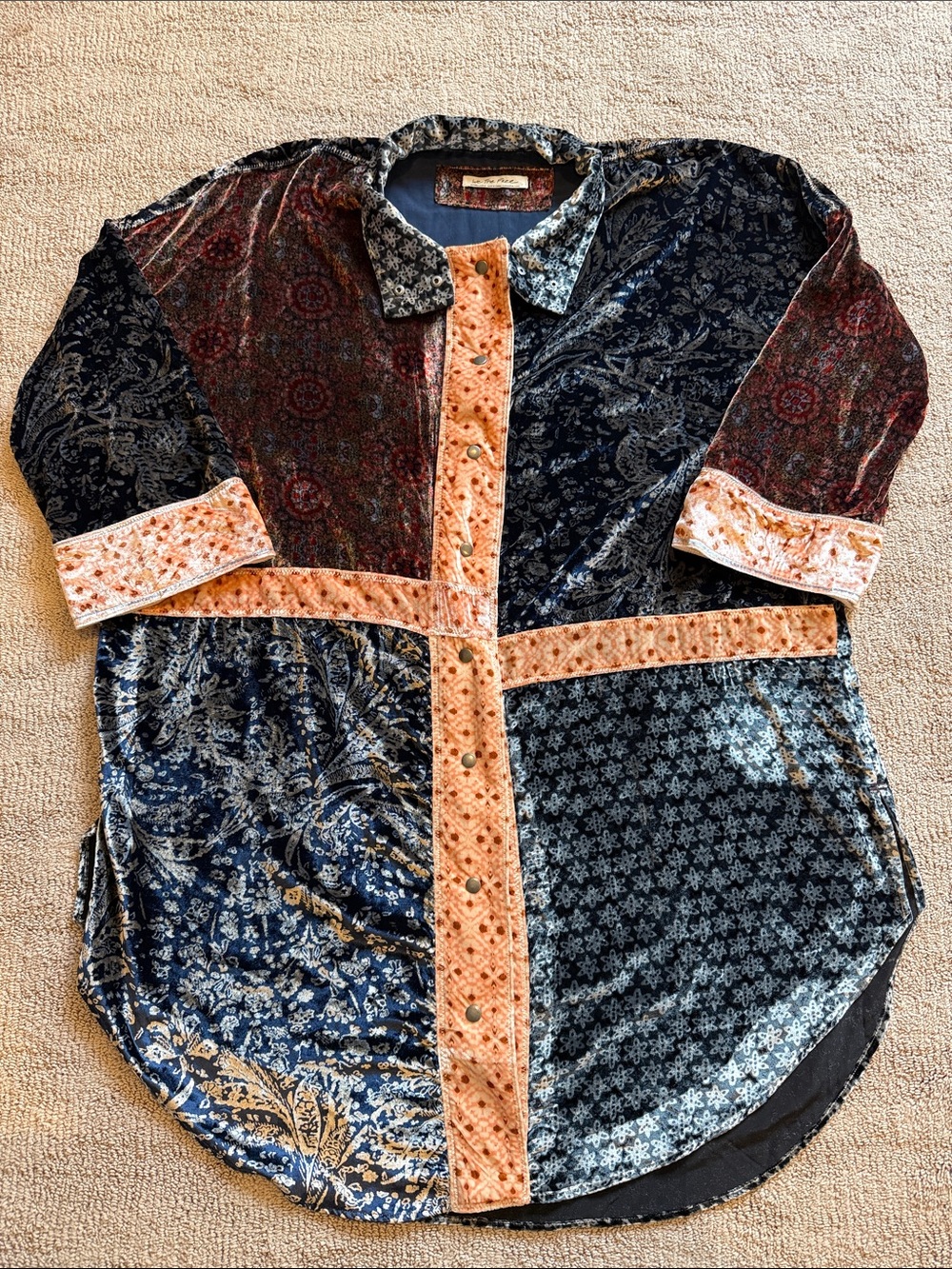 We The Free Boho Button-Up Velour shirt in patchwork- XL